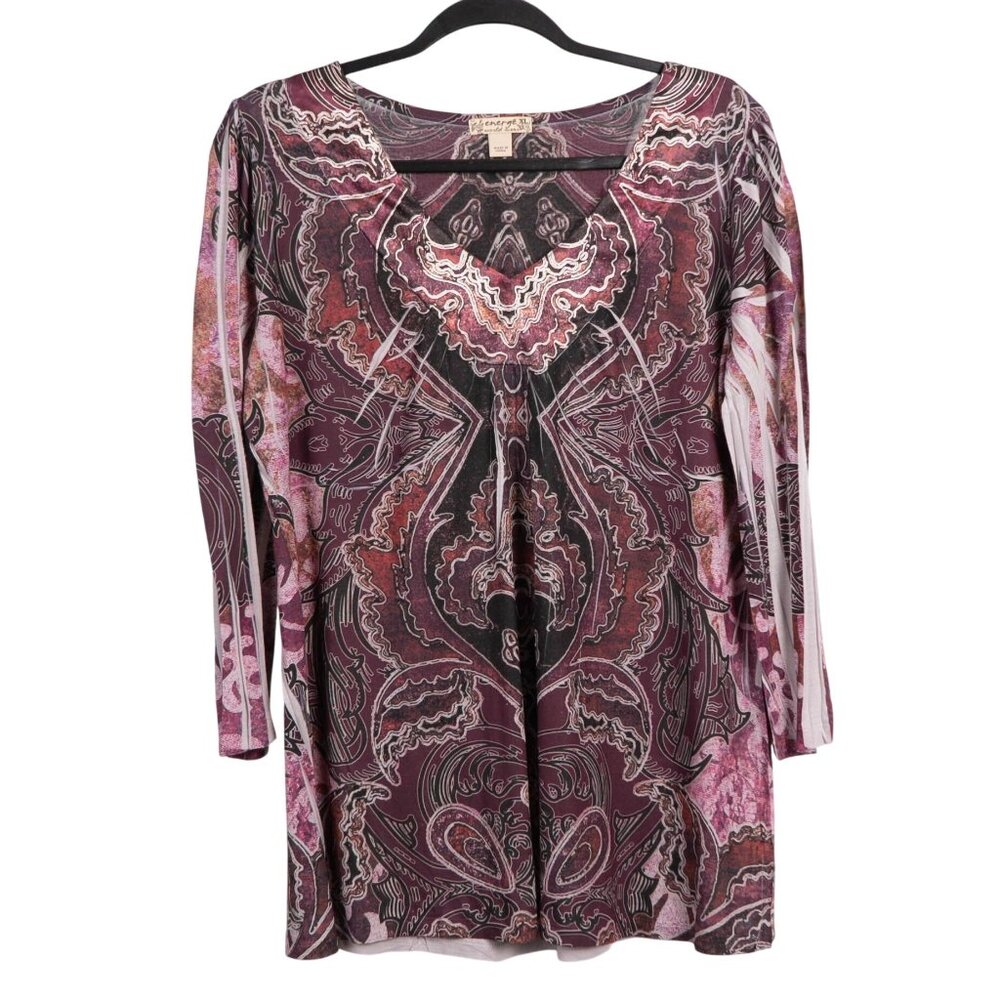 Energie Long Sleeve Shirt XL Womens NWOT Abstract Maroon Pink Cream Geometric
